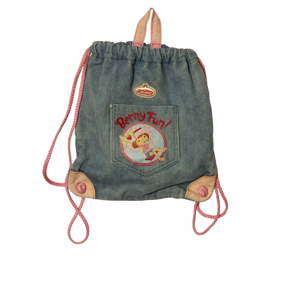 VTG Strawberry Shortcake Kids Backpack Blue Denim Berry Fun Y2K Kidcore Bag
